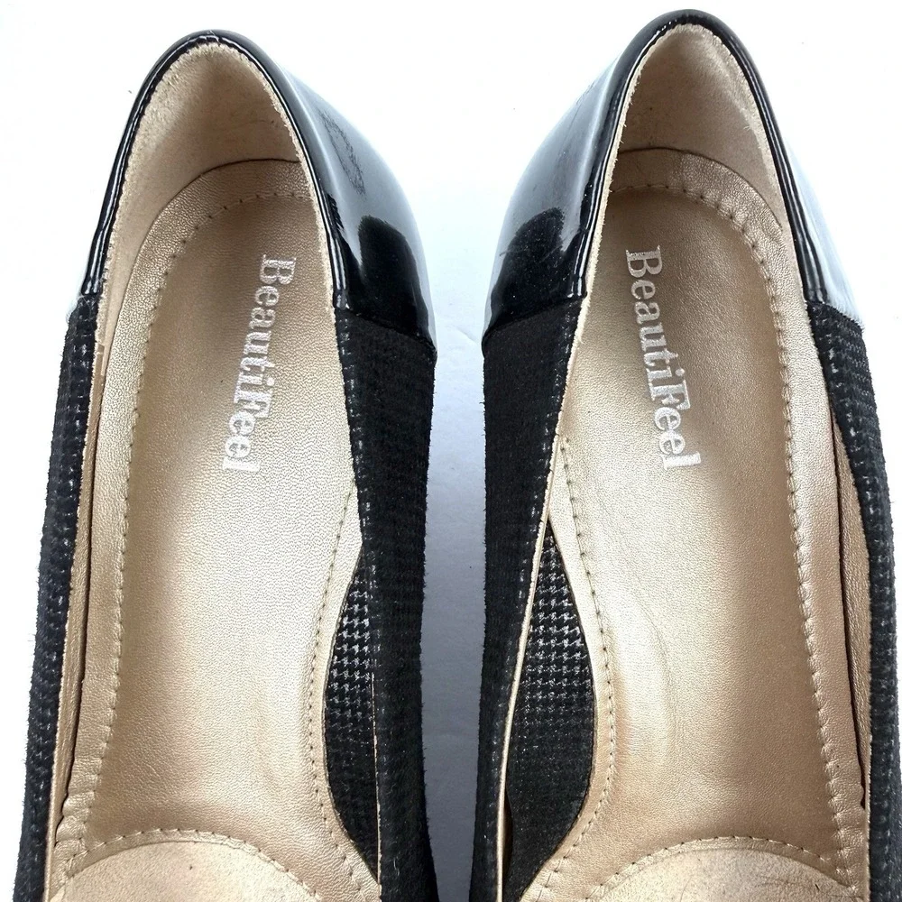 Beautifeel Shoes 39 Black Leather Scale Slip On Heels Womens 8.5 Made In Israel